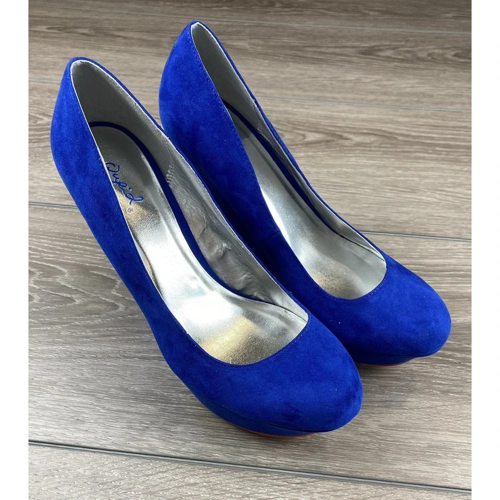 Qupid Women's Suede Platform Wedge‎ Shoes Blue Size 9